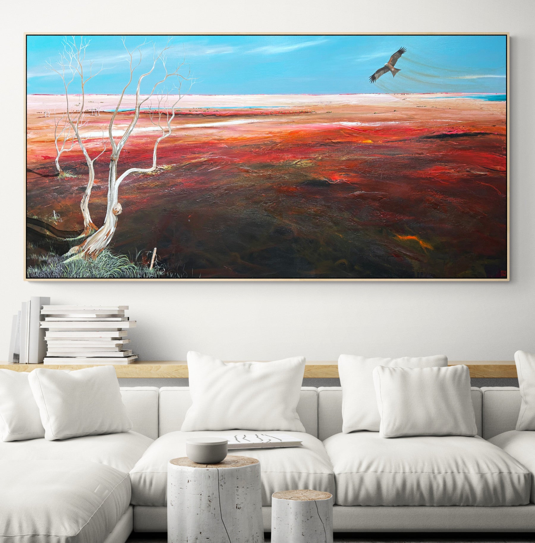 Afternoons Tender Kiss is an original acrylic on canvas abstract landscape painting by Australian artist Tania Chanter. 180x90cm