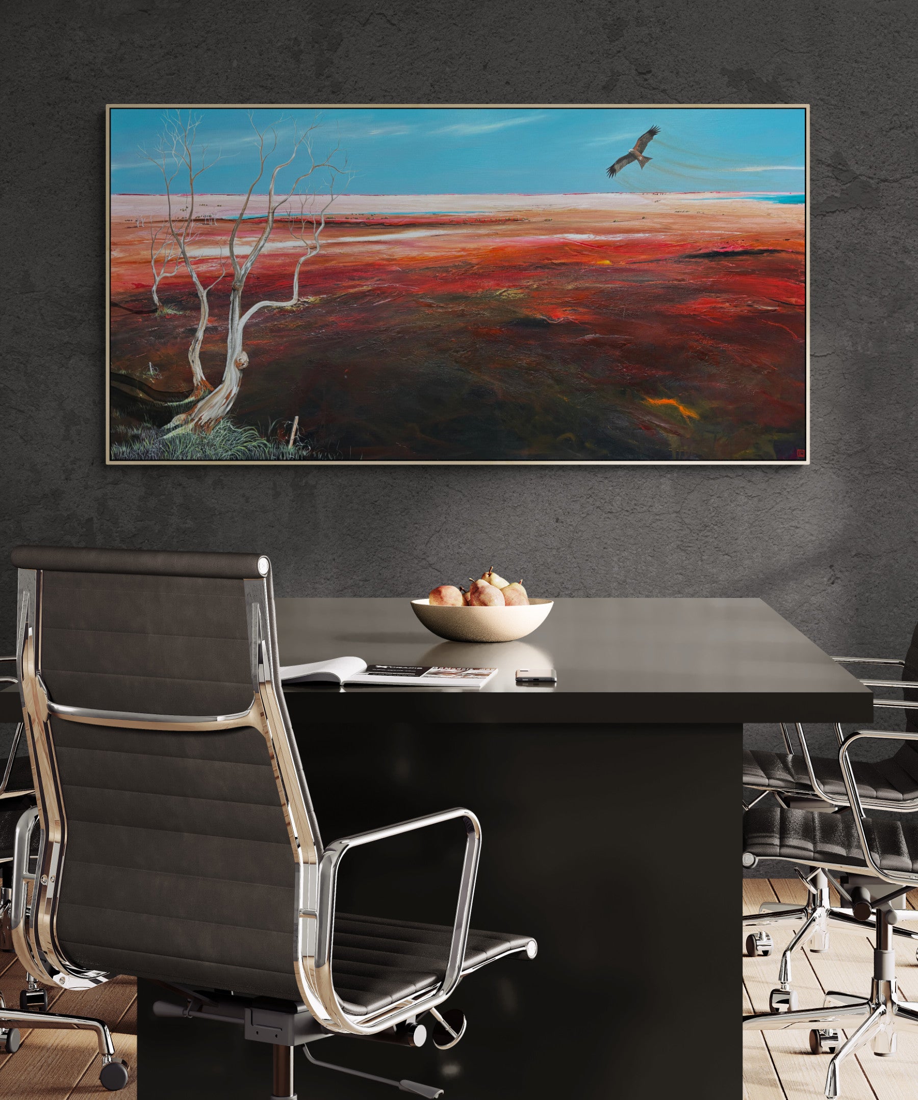 Afternoons Tender Kiss is an original acrylic on canvas abstract landscape painting by Australian artist Tania Chanter. 180x90cm