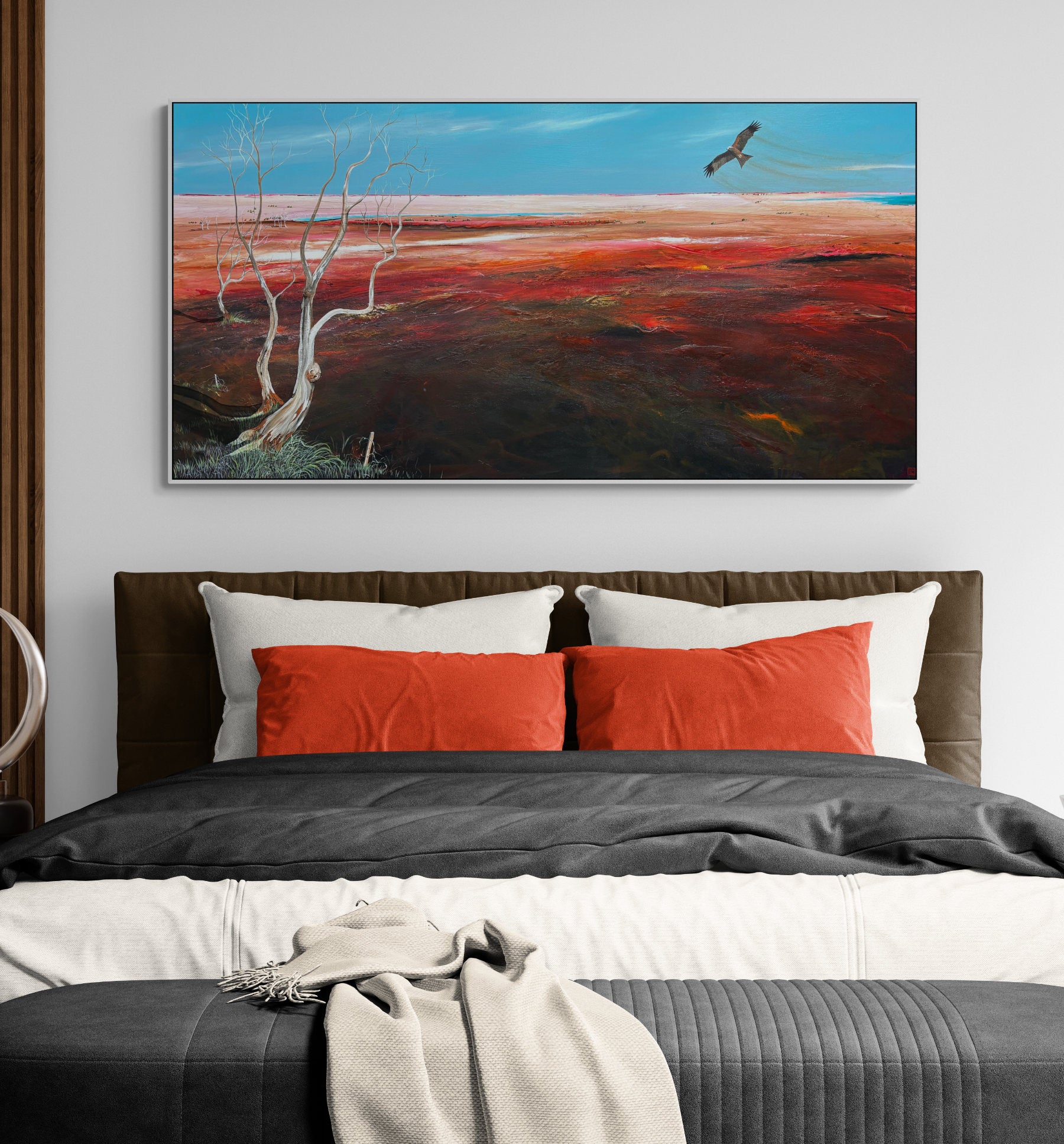 Afternoons Tender Kiss is an original acrylic on canvas abstract landscape painting by Australian artist Tania Chanter. 180x90cm