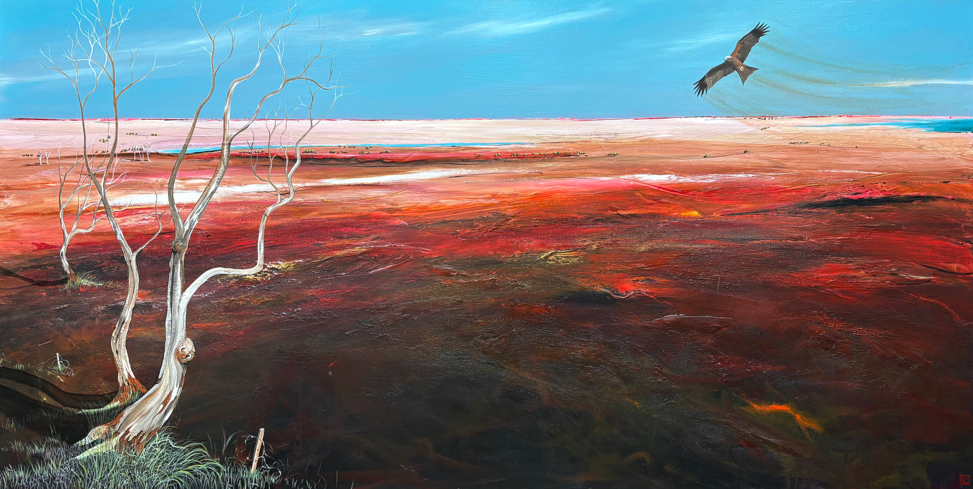 Afternoons Tender Kiss is an original acrylic on canvas abstract landscape painting by Australian artist Tania Chanter. 180x90cm