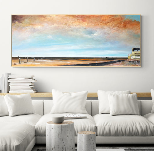 Original abstract landscape by Tania Chanter, Echoes Of The Open Road, 160x70cm