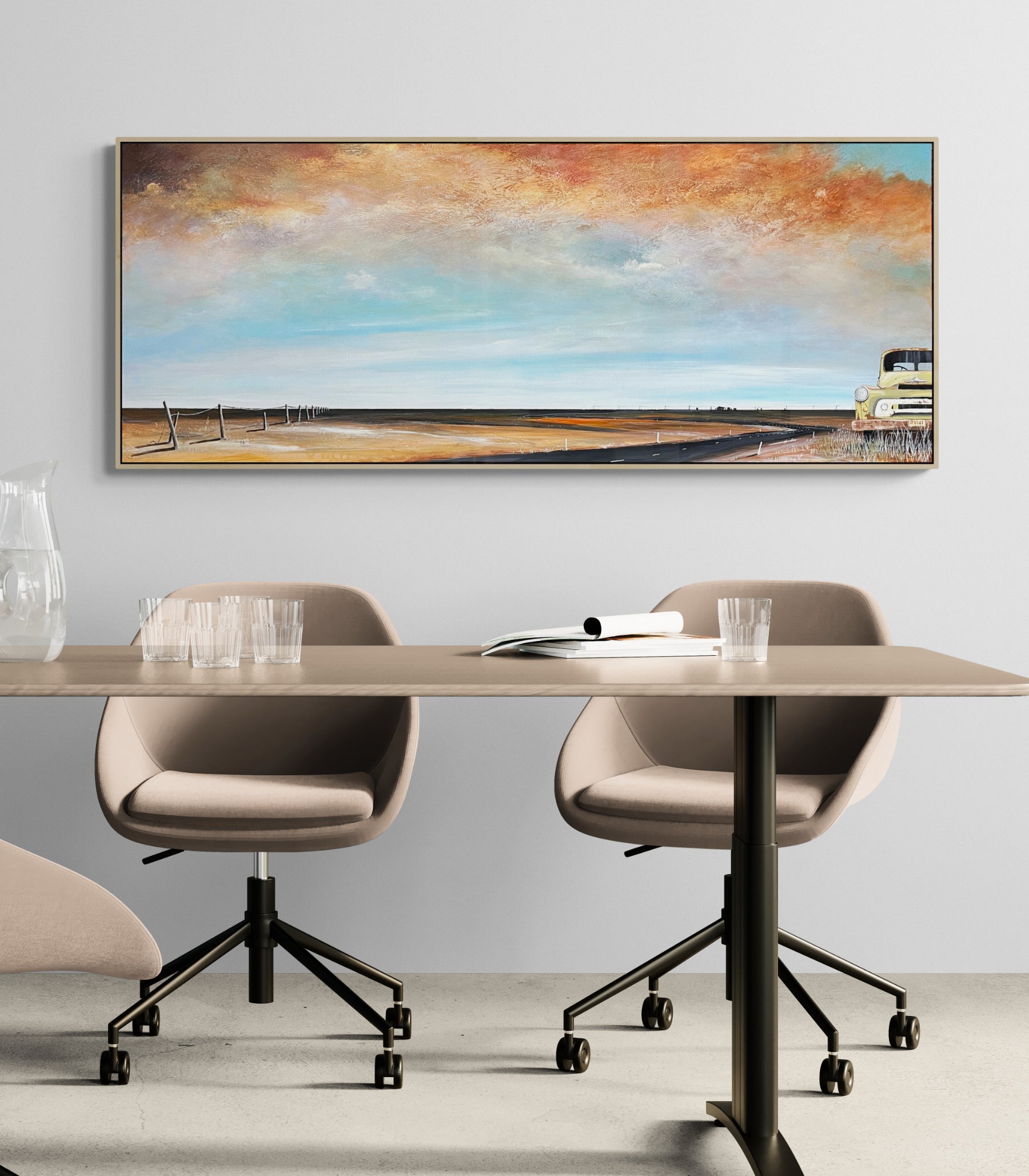 Original abstract landscape by Tania Chanter, Echoes Of The Open Road, 160x70cm