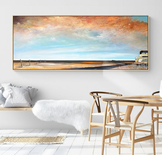 Original abstract landscape by Tania Chanter, Echoes Of The Open Road, 160x70cm