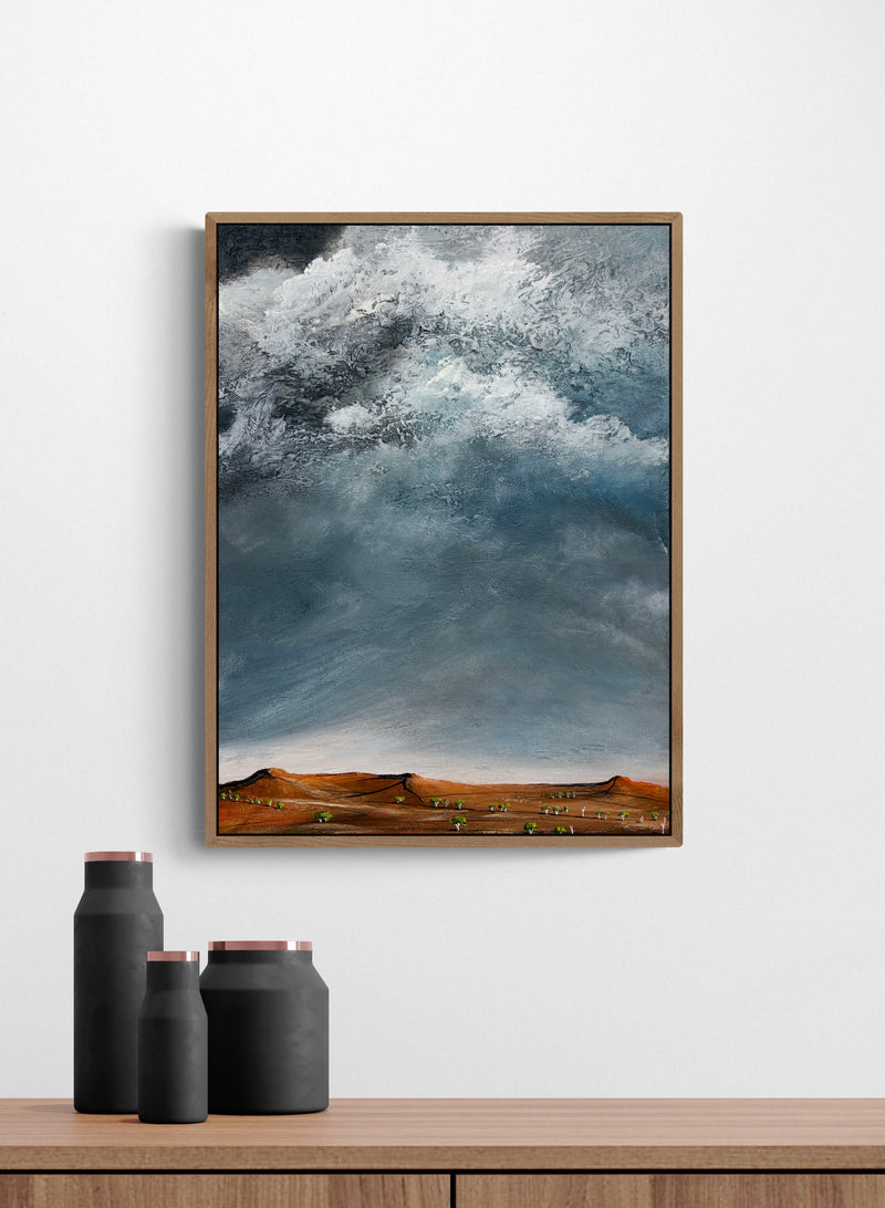 A Clearing Moment by Australian artist Tania Chanter, original, acrylic on canvas, 40x50cm, textured abstract cloudscape. 