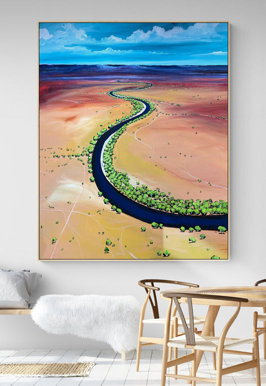 A Gentle Conversation by Australian artist Tania Chanter, acrylic on canvas, 120x150cm, abstract textured aerial landscape.