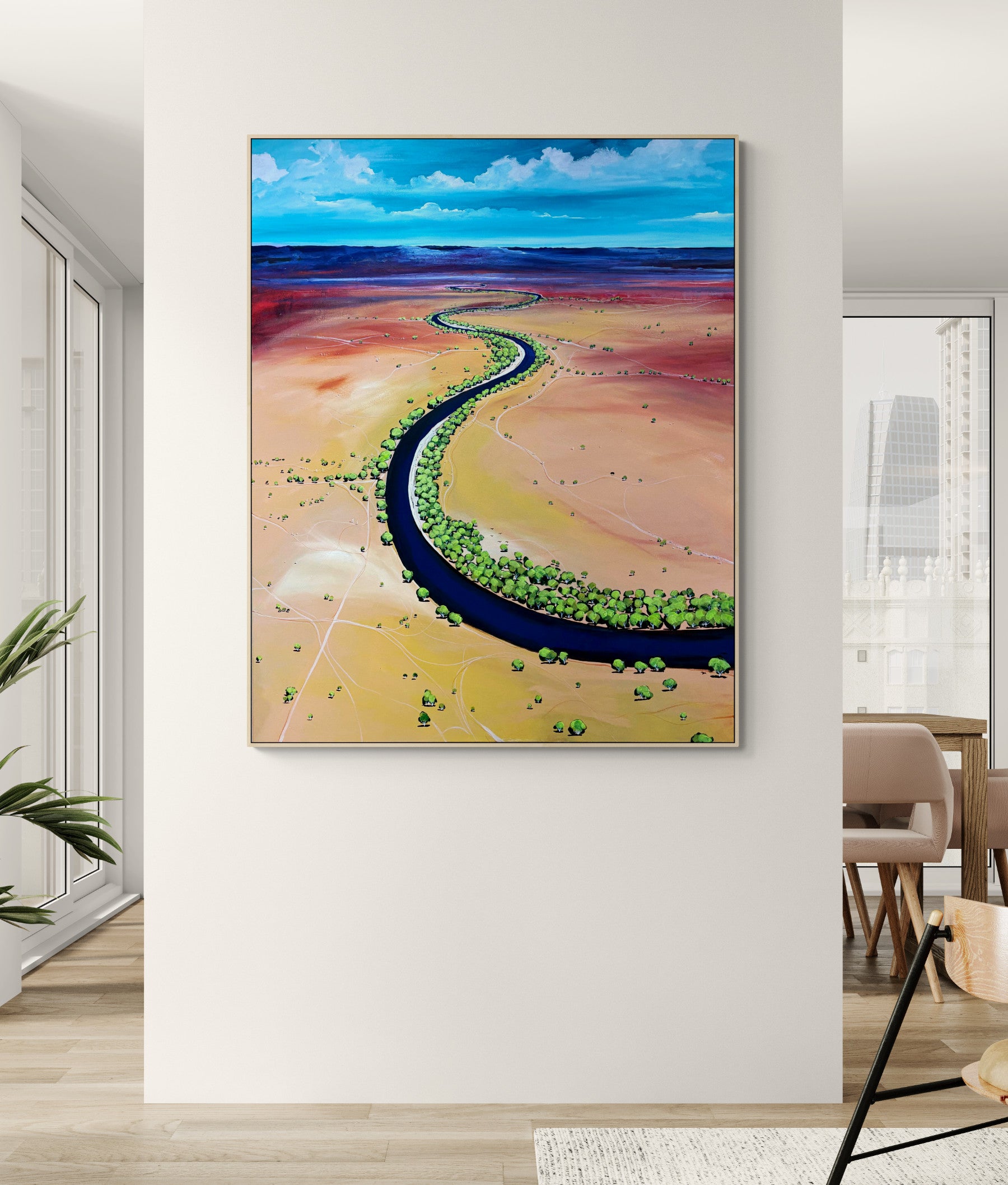 A Gentle Conversation by Australian artist Tania Chanter, acrylic on canvas, 120x150cm, abstract textured aerial landscape.