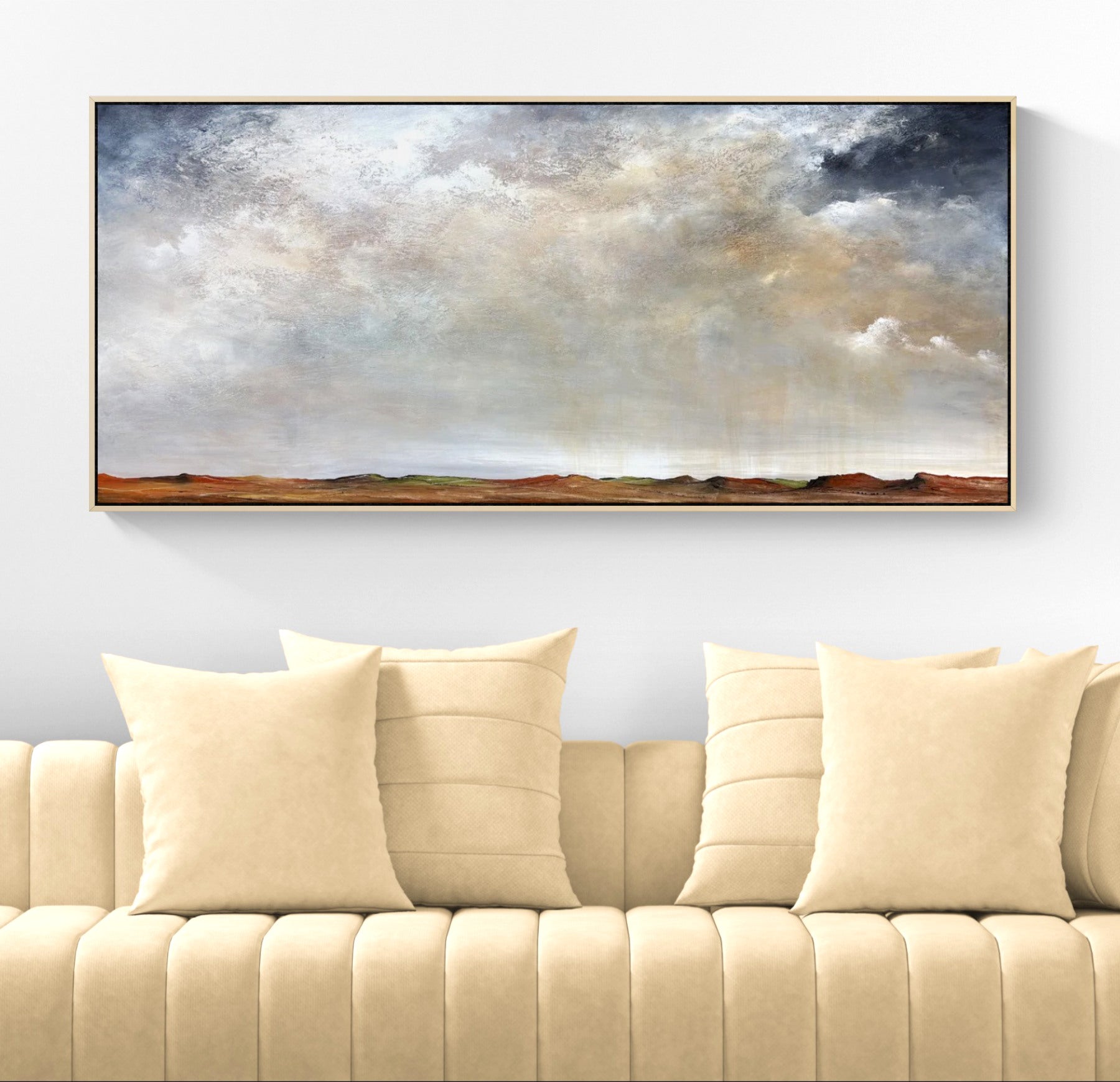 Sky Full Of Memories by Australian artist Tania Chanter, 160x70cm, original one-off, acrylic on canvas, textured abstract cloudscape.