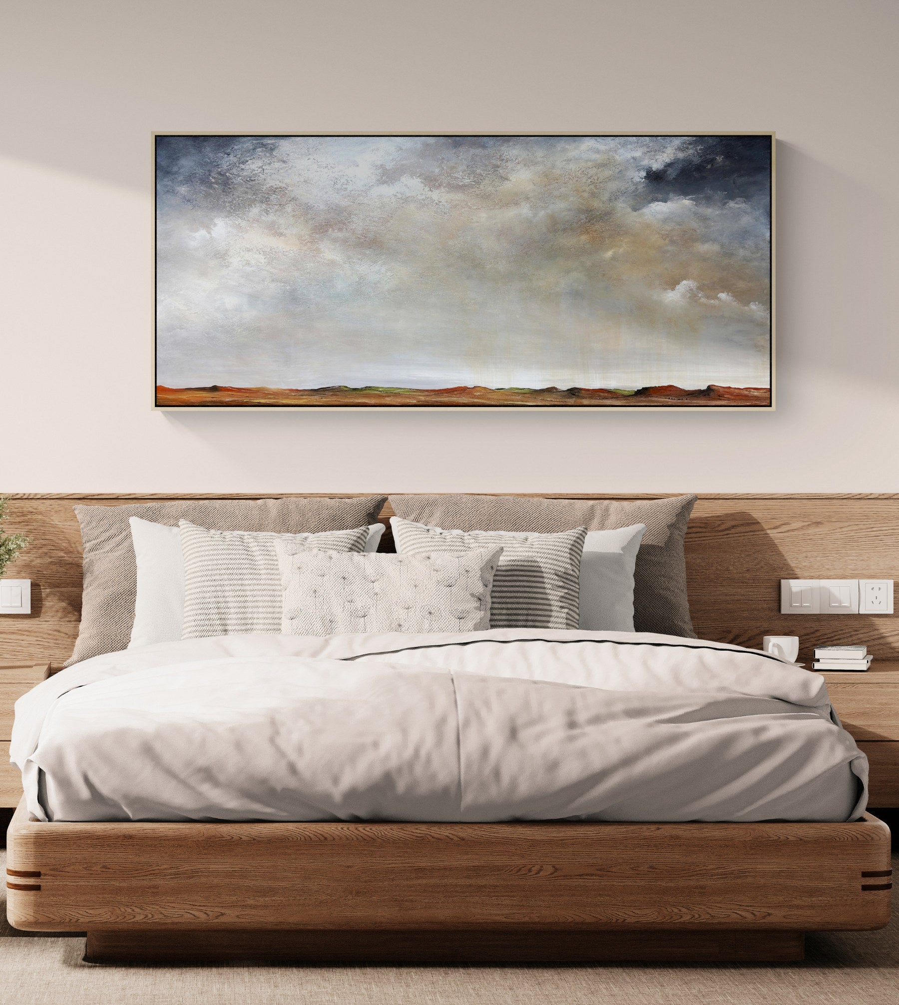 Sky Full Of Memories by Australian artist Tania Chanter, 160x70cm, original one-off, acrylic on canvas, textured abstract cloudscape.