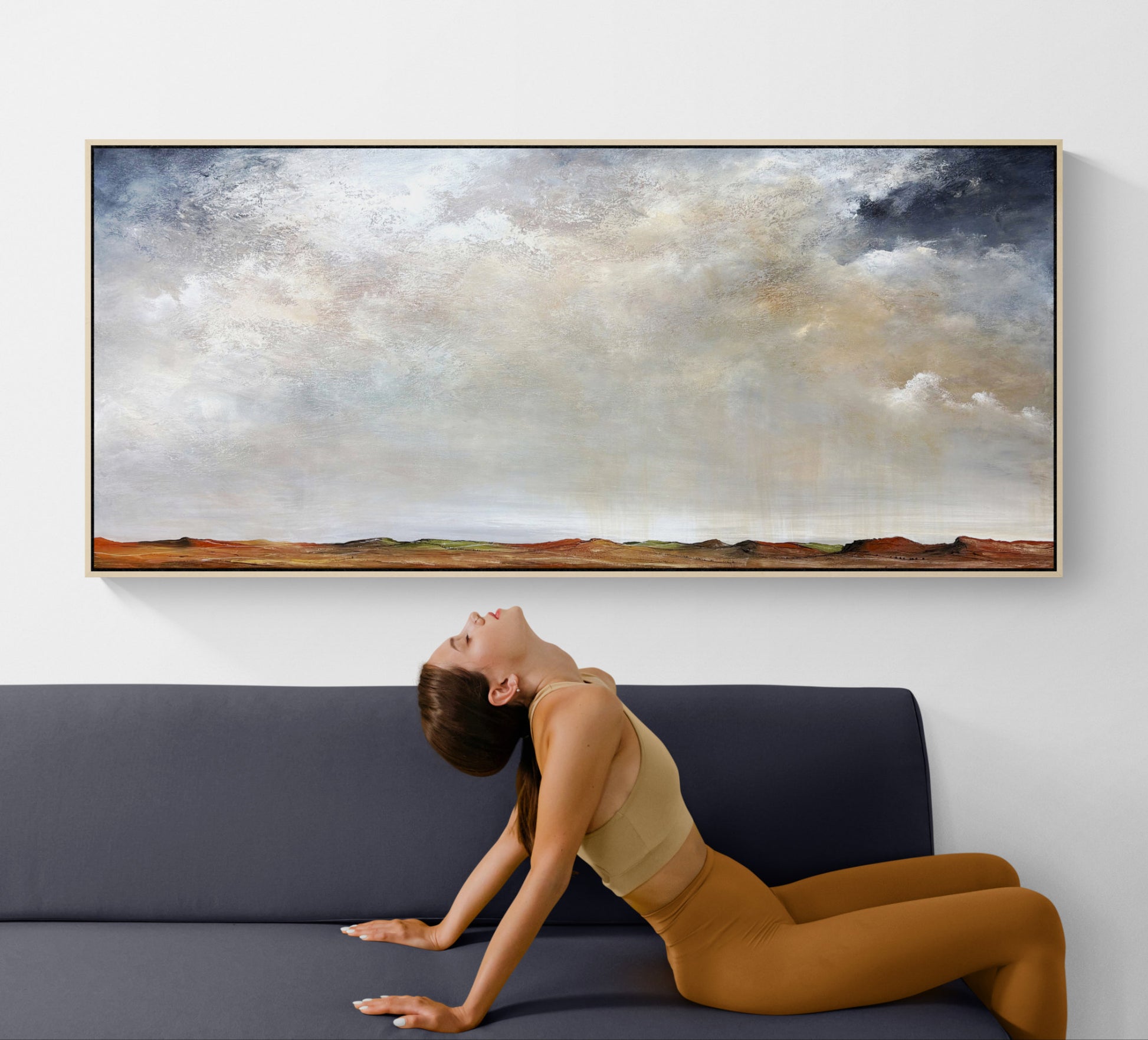 Sky Full Of Memories by Australian artist Tania Chanter, 160x70cm, original one-off, acrylic on canvas, textured abstract cloudscape.