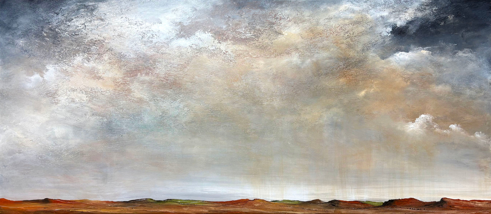 Sky Full Of Memories by Australian artist Tania Chanter, 160x70cm, original one-off, acrylic on canvas, textured abstract cloudscape.