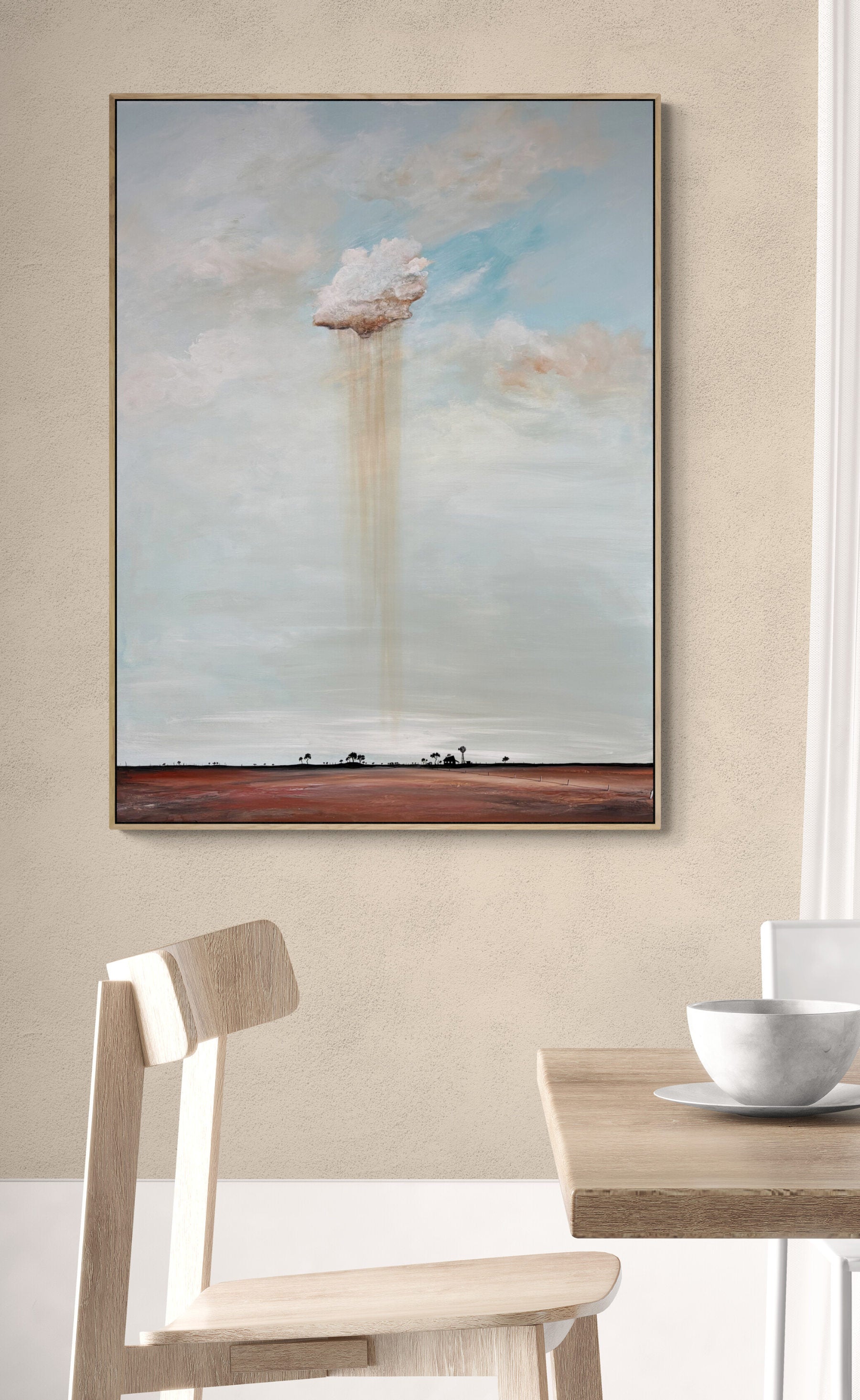 A Thread Pulled From The Sky by Australian artist Tania Chanter is an original abstract cloudscape, 90x120cm, acrylic on canvas. 