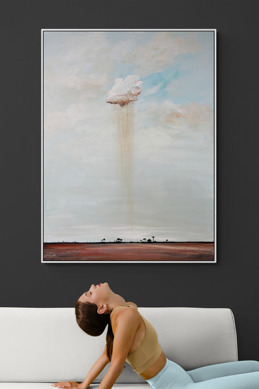 A Thread Pulled From The Sky by Australian artist Tania Chanter is an original abstract cloudscape, 90x120cm, acrylic on canvas. 