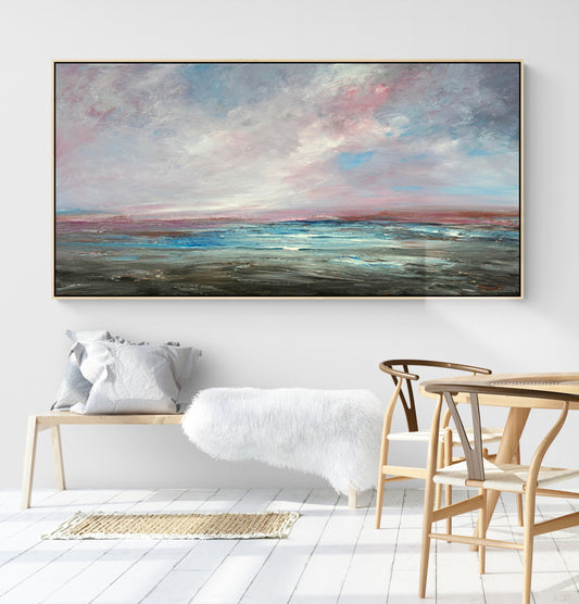After The Storm Sang by Tania Chanter, original, acrylic on canvas, 160x80cm, textured abstract seascape.