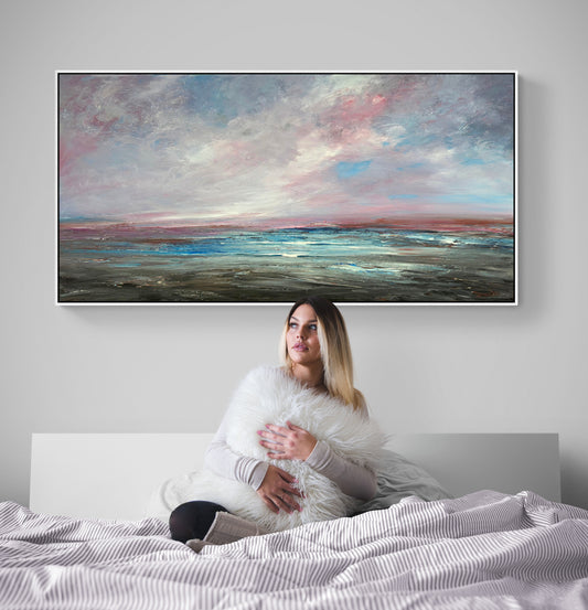 After The Storm Sang by Tania Chanter, original, acrylic on canvas, 160x80cm, textured abstract seascape.