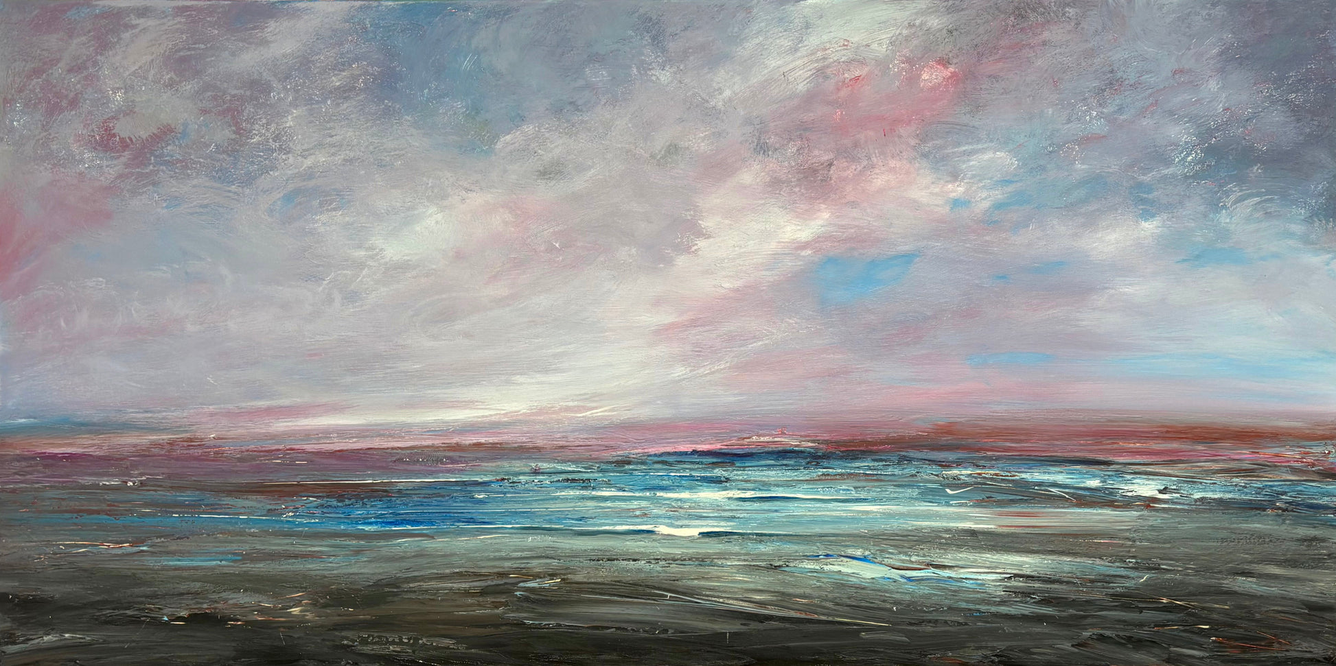 After The Storm Sang by Tania Chanter, original, acrylic on canvas, 160x80cm, textured abstract seascape.
