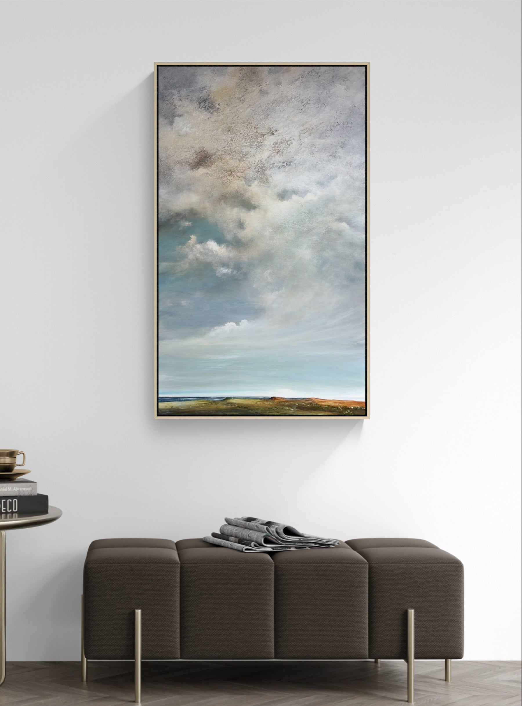 Beneath A Silver Sky displayed in a contemporary living room above a sofa.
