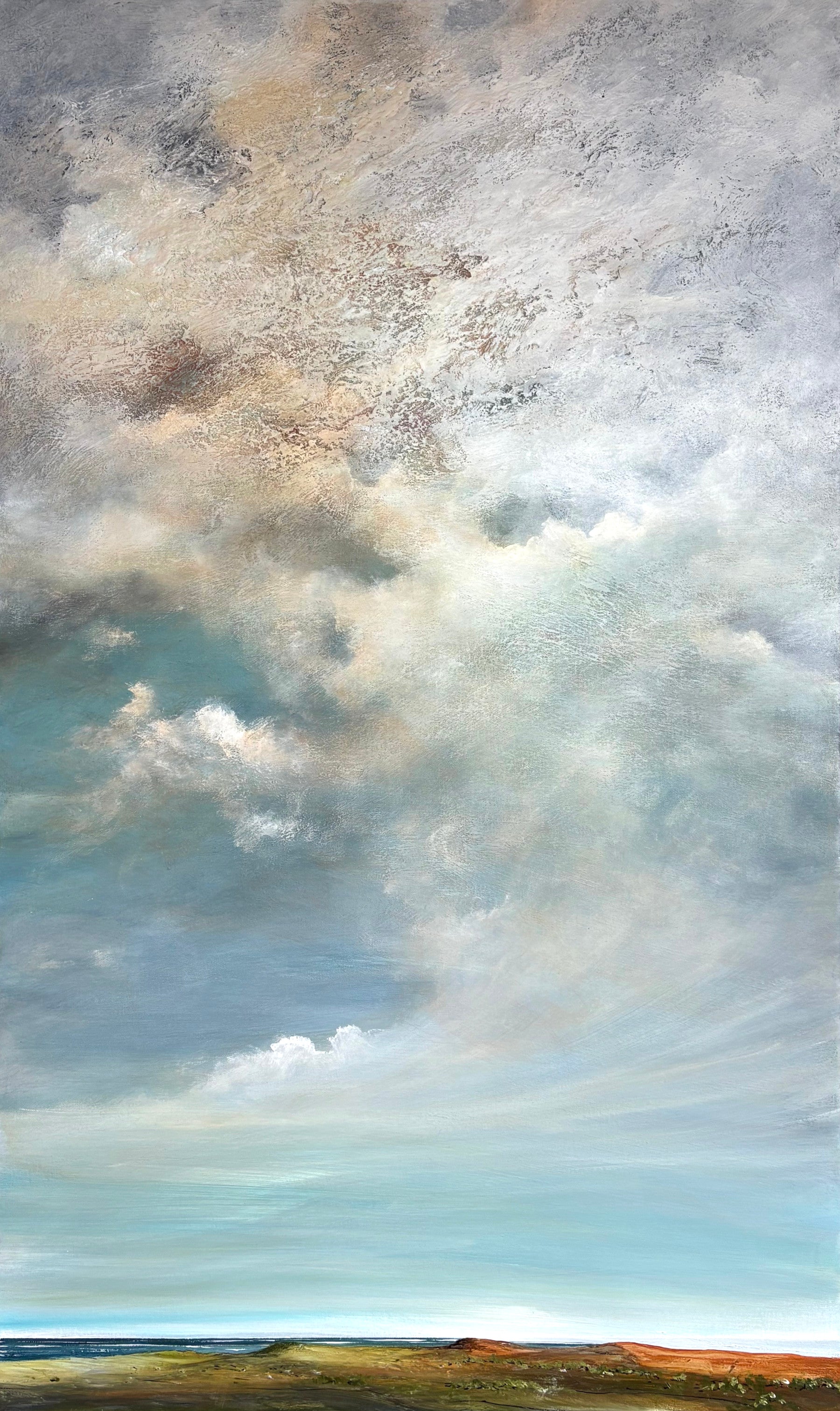 Beneath A Silver Sky, original abstract blue and white cloudscape landscape painting by Australian artist Tania Chanter.