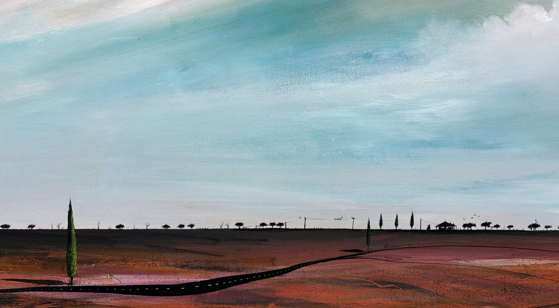 Close up of layers, detail and texture on Beneath The Memory of Clouds by Tania Chanter is an original, abstract landscape, 120x80cm.