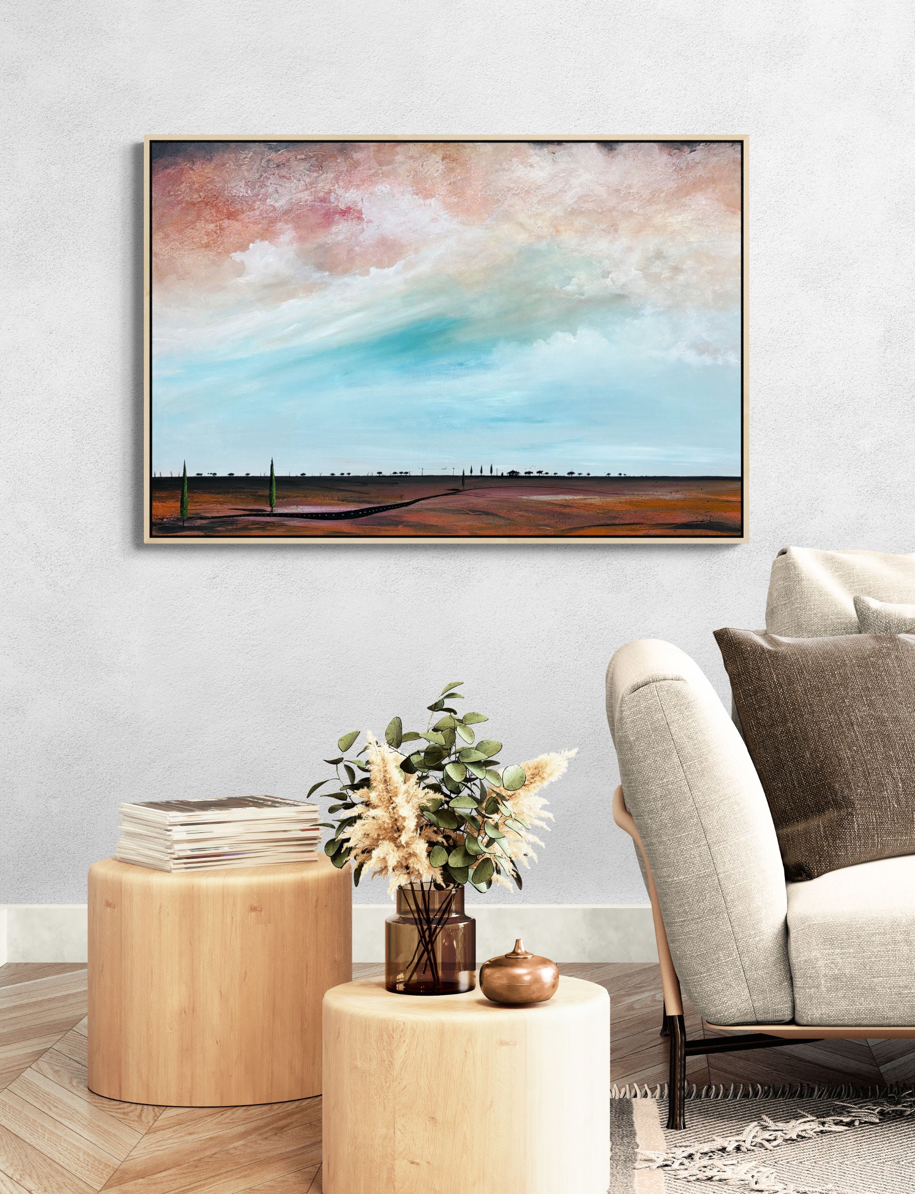 Beneath The Memory of Clouds by Tania Chanter is an original, abstract landscape, 120x80cm.