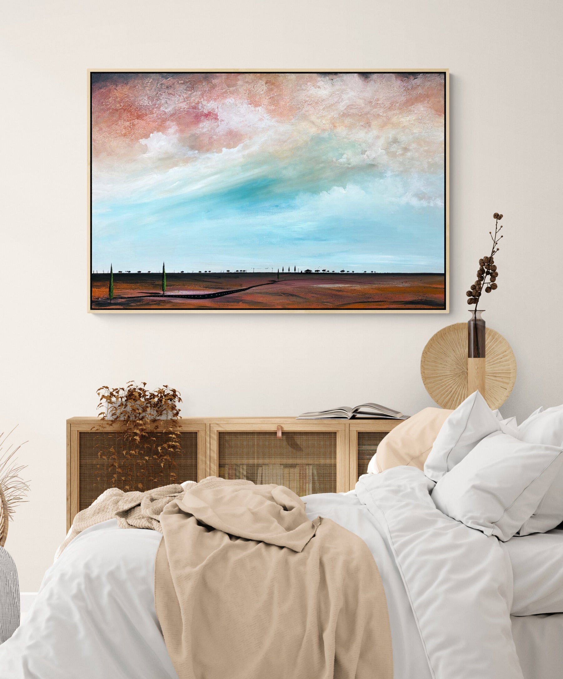 Beneath The Memory of Clouds by Tania Chanter is an original, abstract landscape, 120x80cm.