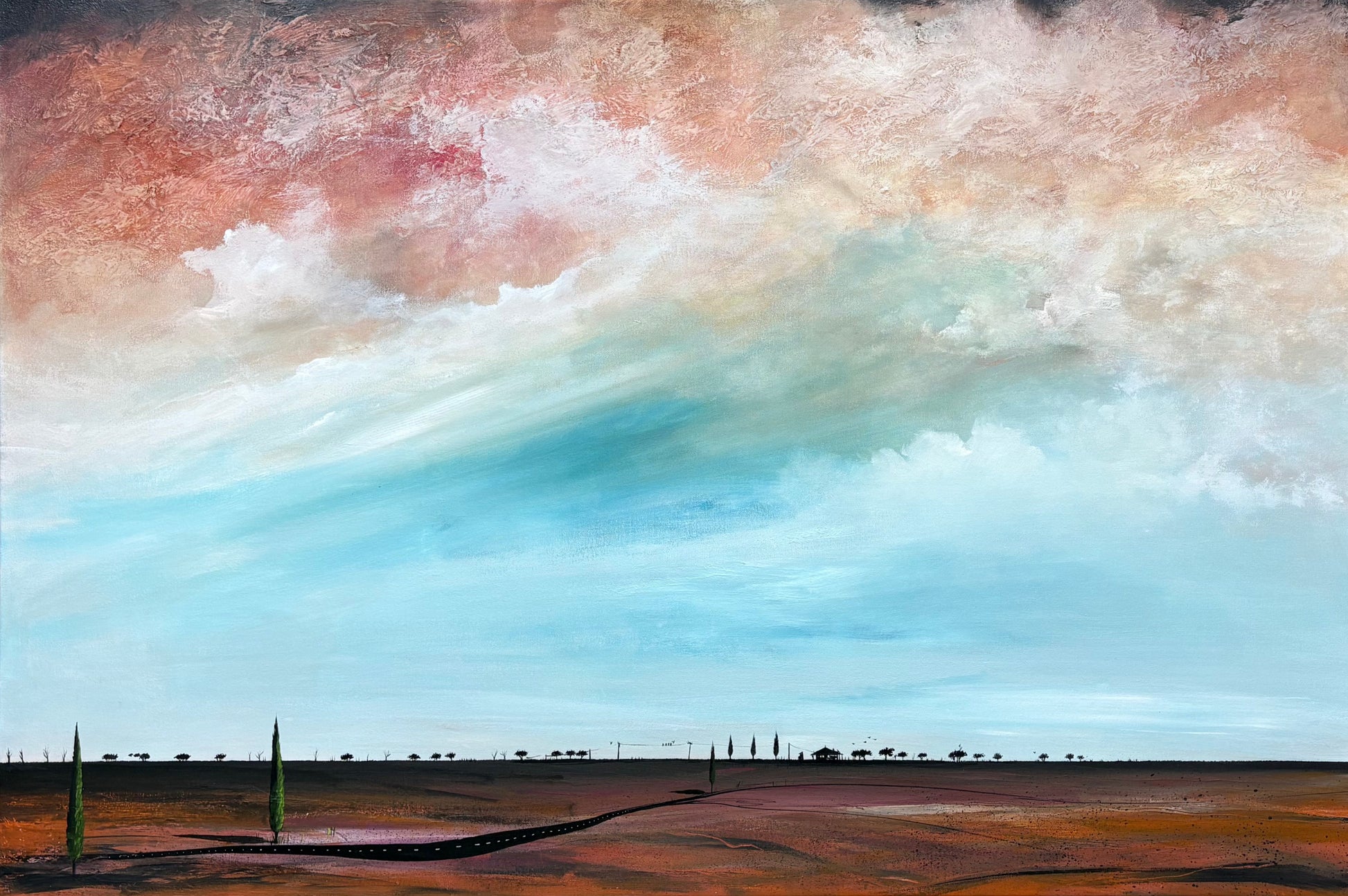 Beneath The Memory of Clouds by Tania Chanter is an original, abstract landscape, 120x80cm.