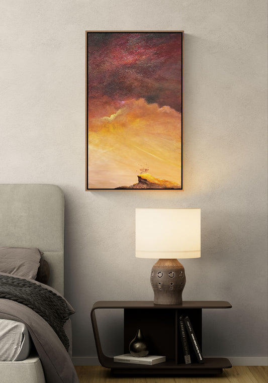 Beneath A Crimson Memory  by Australian artist Tania Chanter, moody, textured abstract landscape, 60x100cm.