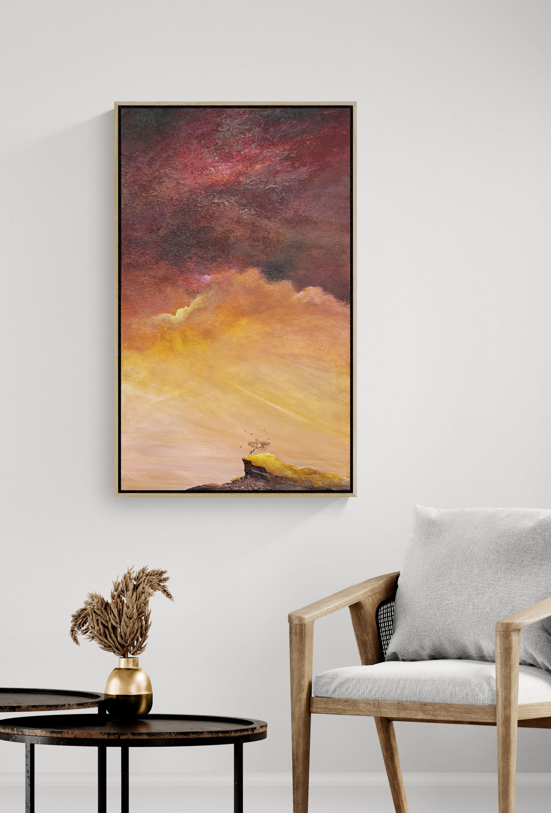 Beneath A Crimson Memory  by Australian artist Tania Chanter, moody, textured abstract landscape, 60x100cm.