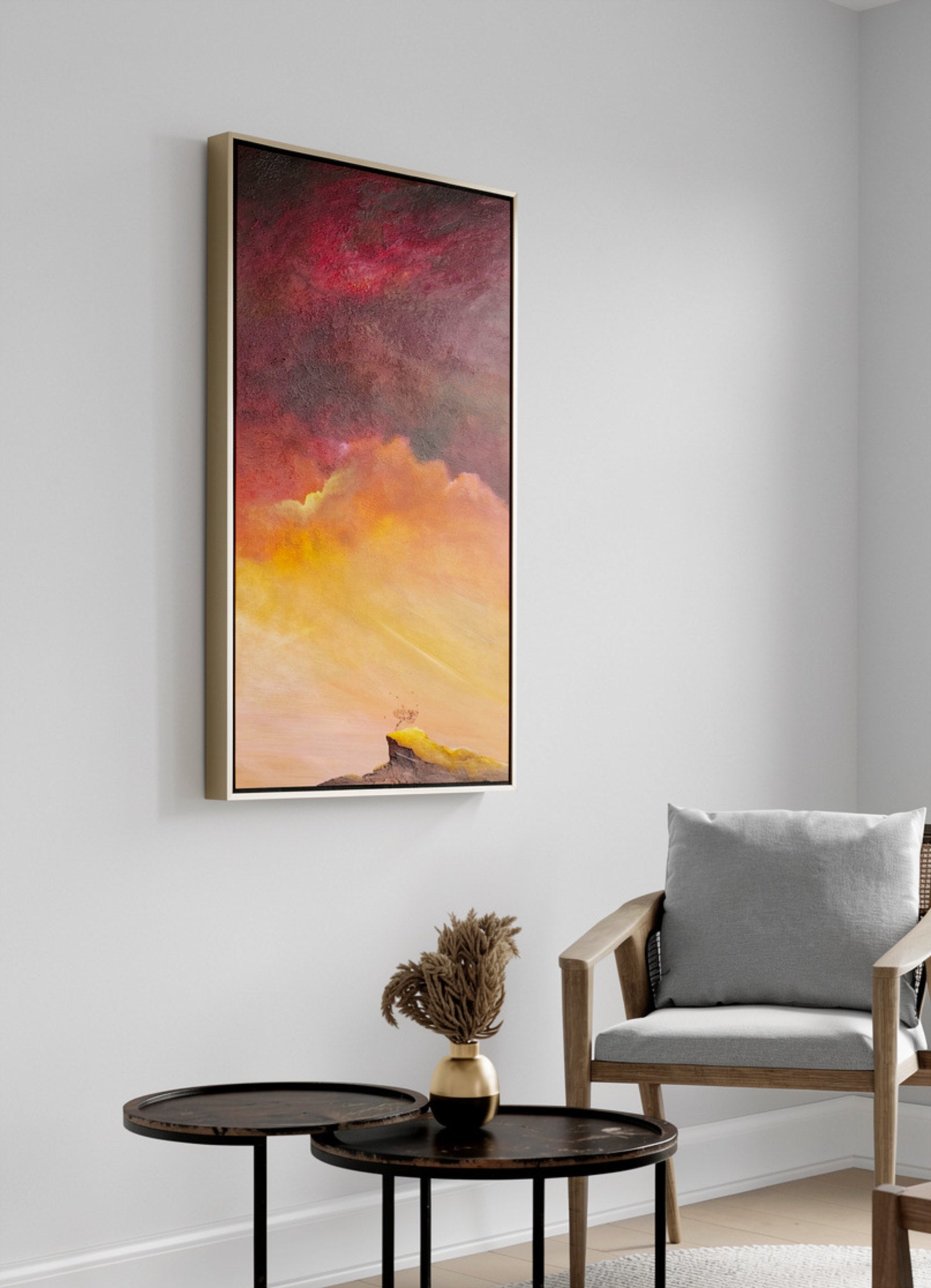 Beneath A Crimson Memory  by Australian artist Tania Chanter, moody, textured abstract landscape, 60x100cm.