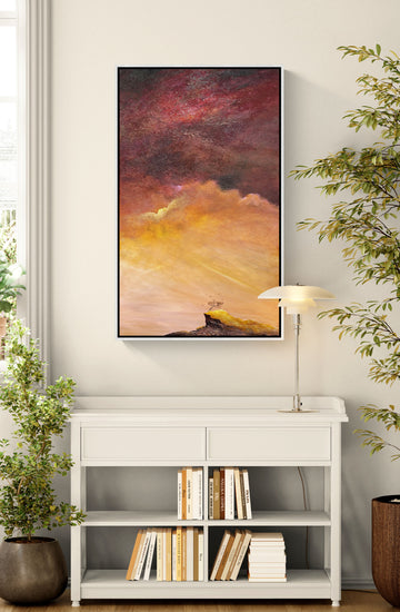 Beneath A Crimson Memory  by Australian artist Tania Chanter, moody, textured abstract landscape, 60x100cm.