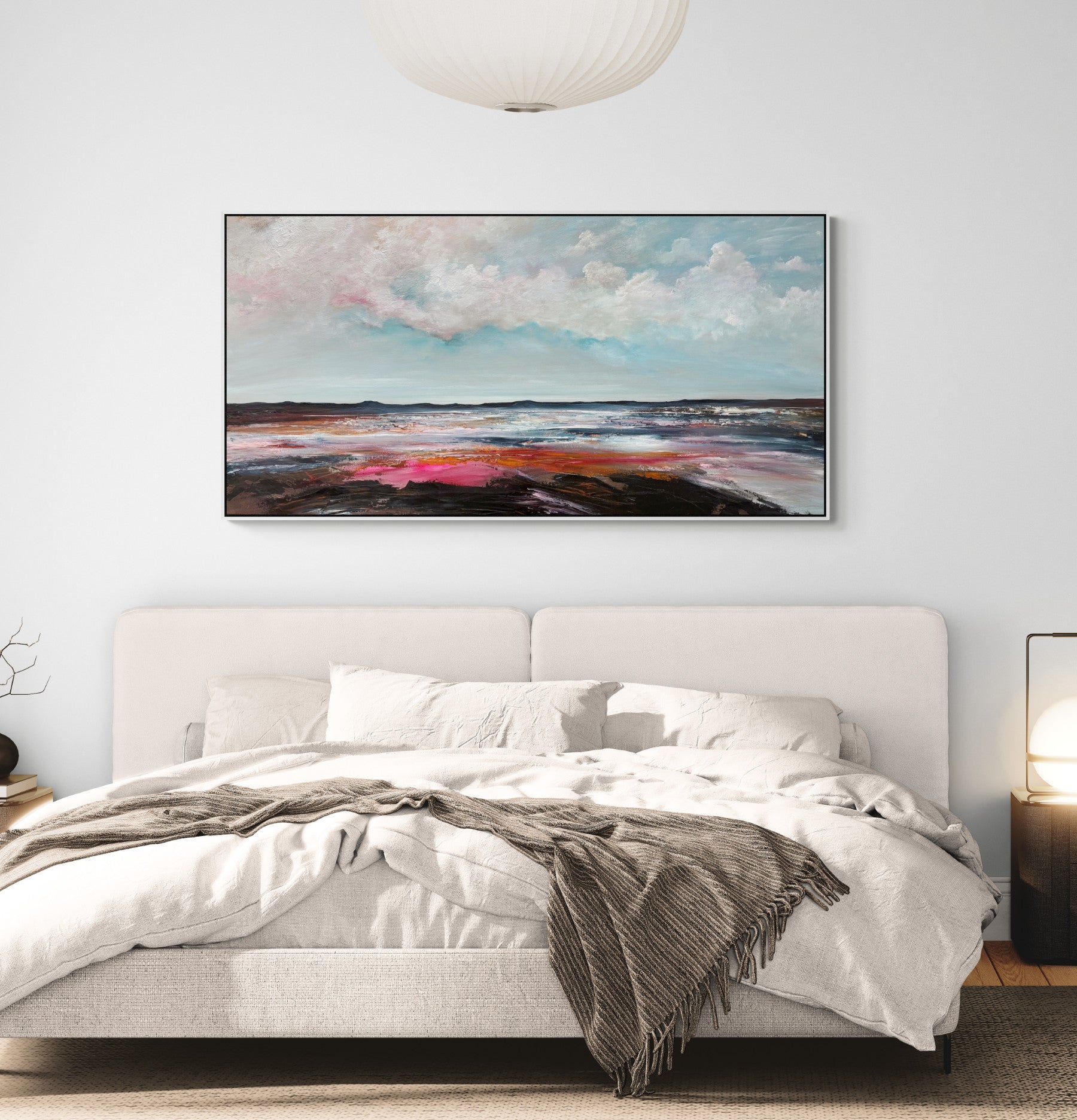 Beneath The Burn of Cloud And Tide by Tania Chanter, original, acrylic on canvas, 160x80cm, textured abstract seascape.