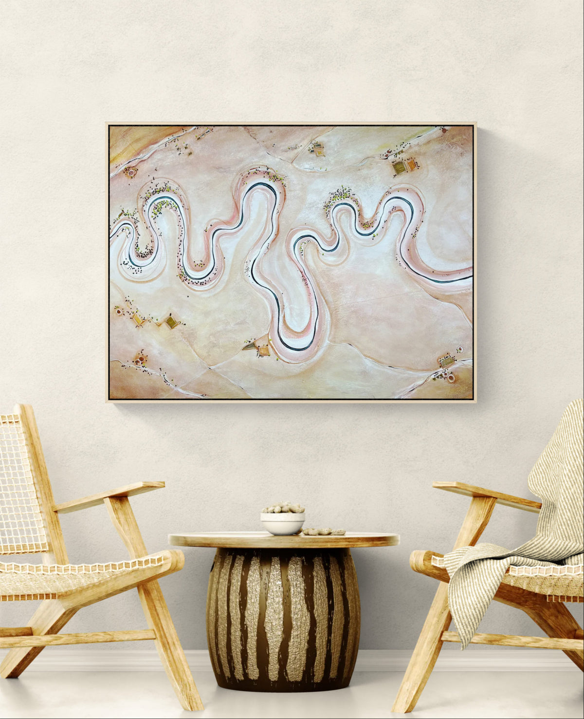 Between Ember and Earth by Australian artist Tania Chanter, original, acrylic on canvas, 120x90cm, modern textured aerial landscape.