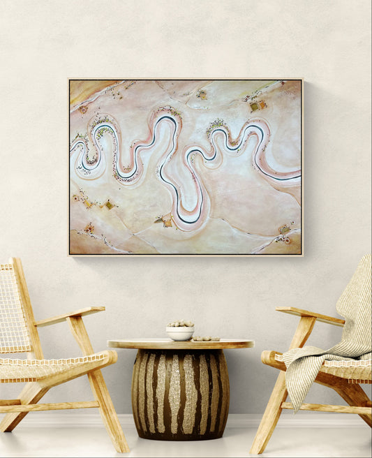 Between Ember and Earth by Australian artist Tania Chanter, original, acrylic on canvas, 120x90cm, modern textured aerial landscape.
