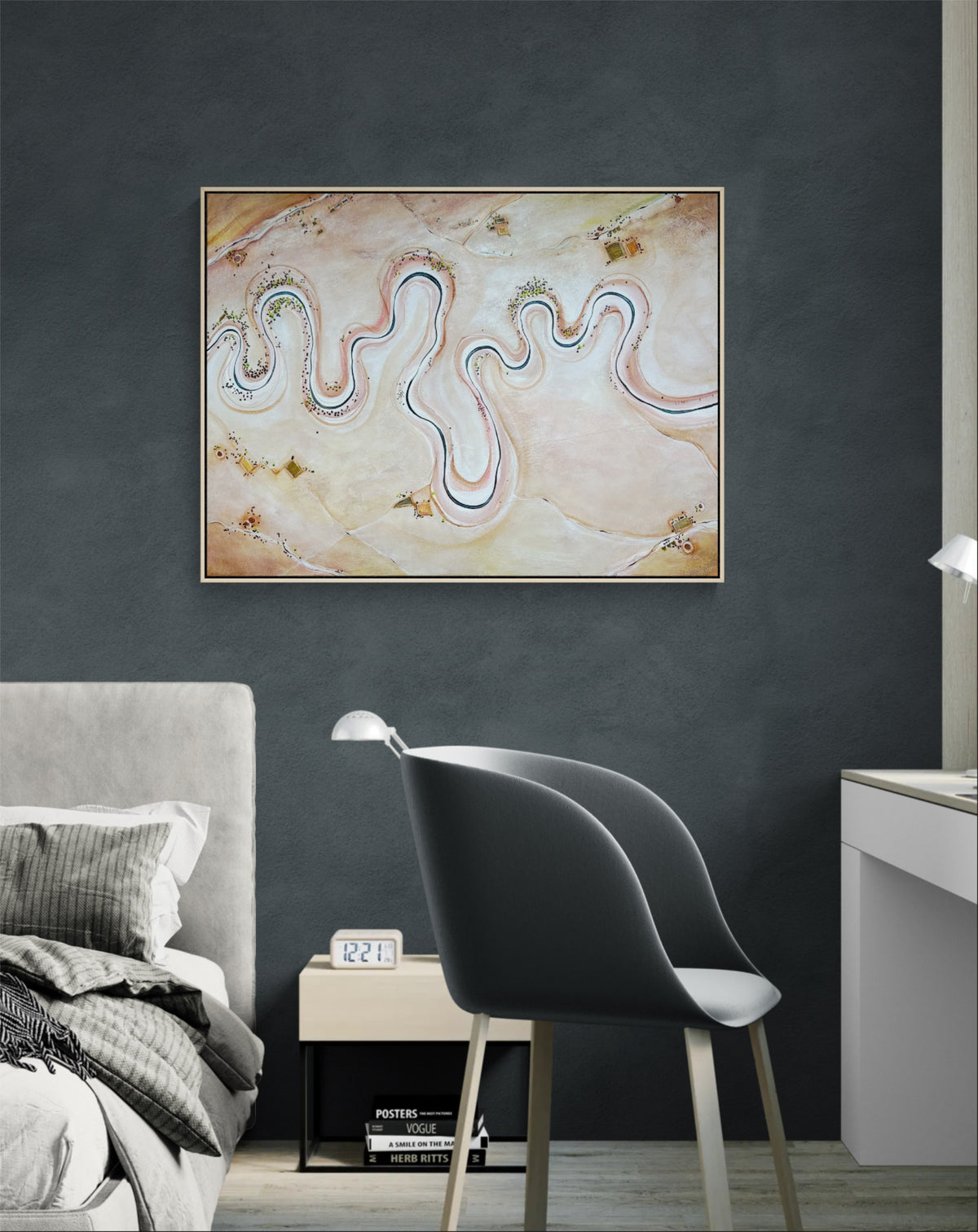 Between Ember and Earth by Australian artist Tania Chanter, original, acrylic on canvas, 120x90cm, modern textured aerial landscape.