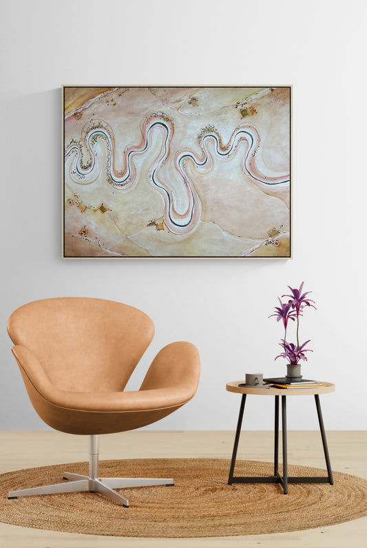 Between Ember and Earth by Australian artist Tania Chanter, original, acrylic on canvas, 120x90cm, modern textured aerial landscape.