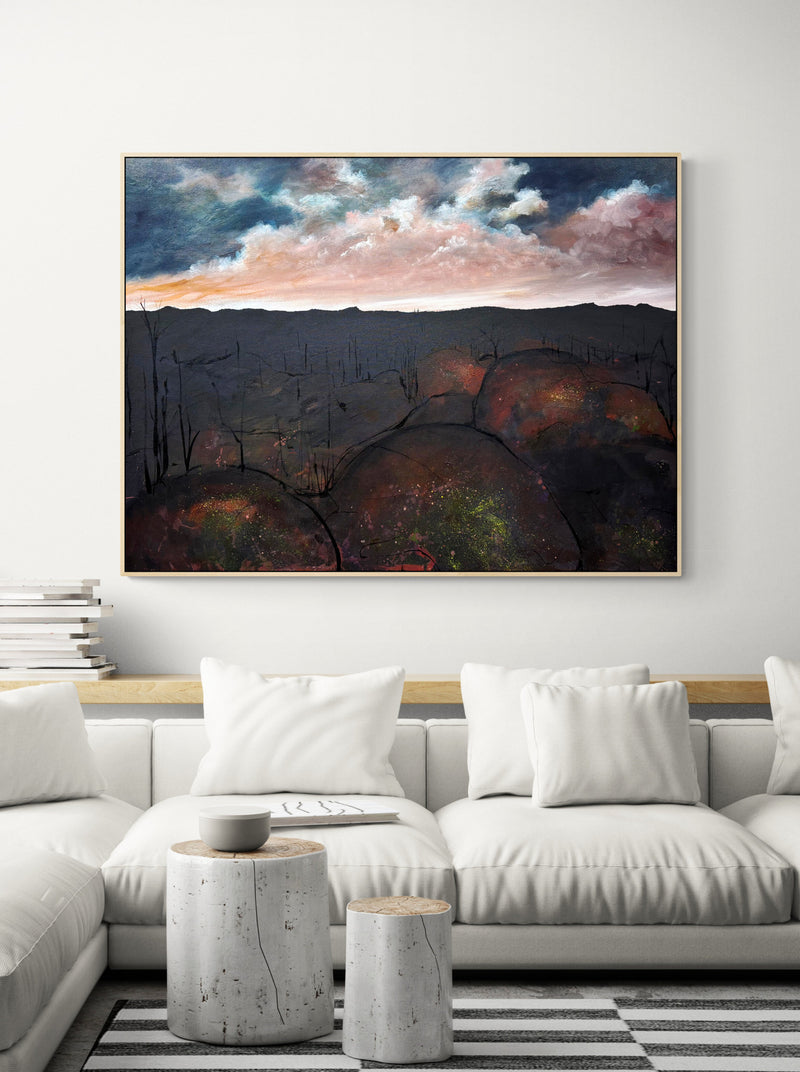 Between Ember and Earth by Australian artist Tania Chanter, original, acrylic on canvas, 120x90cm, abstract moody clousdcape.
