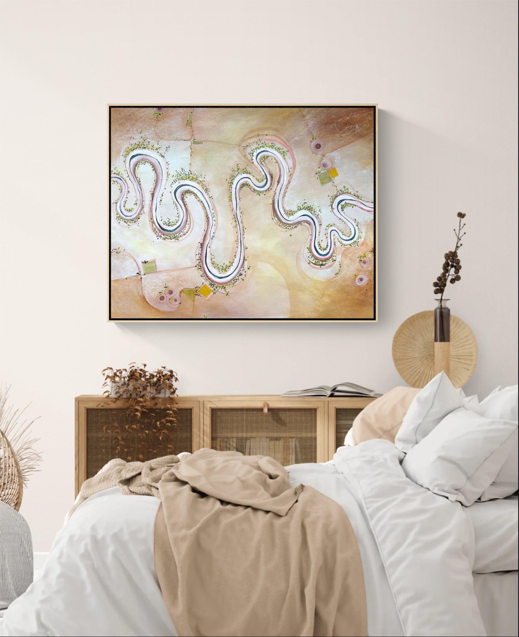 Between Here and There by Australian artist Tania Chanter, 100x80cm, acrylic on canvas, medium abstract textured landscape.