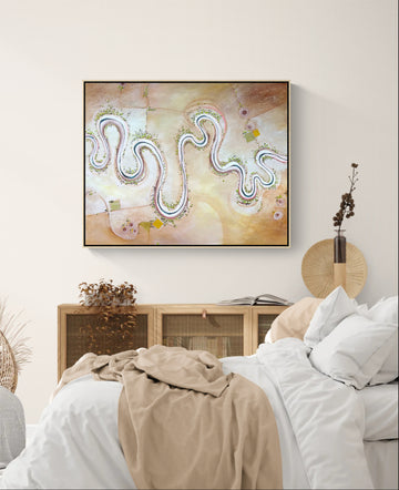 Between Here and There by Australian artist Tania Chanter, 100x80cm, acrylic on canvas, medium abstract textured landscape.