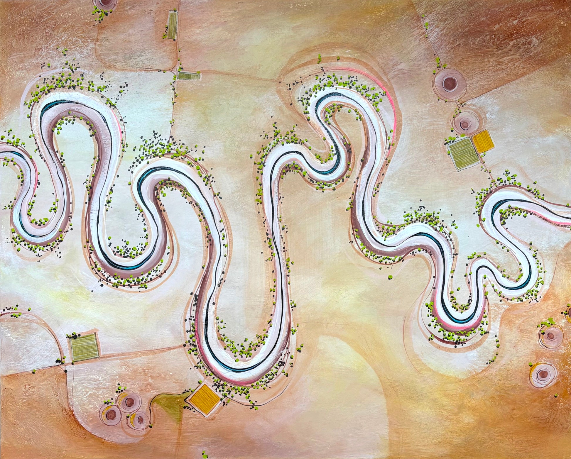 Between Here and There by Australian artist Tania Chanter, 100x80cm, acrylic on canvas, medium abstract textured landscape.