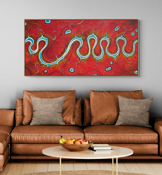 Carried By The Flow Of Feeling by Australian artist Tania Chanter. Original, 160x80cm, acrylic on canvas.