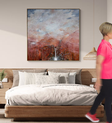 Clouds of Comfort by Australian artist Tania Chanter, acrylic on canvas, 140x140cm, textured abstract landscape.