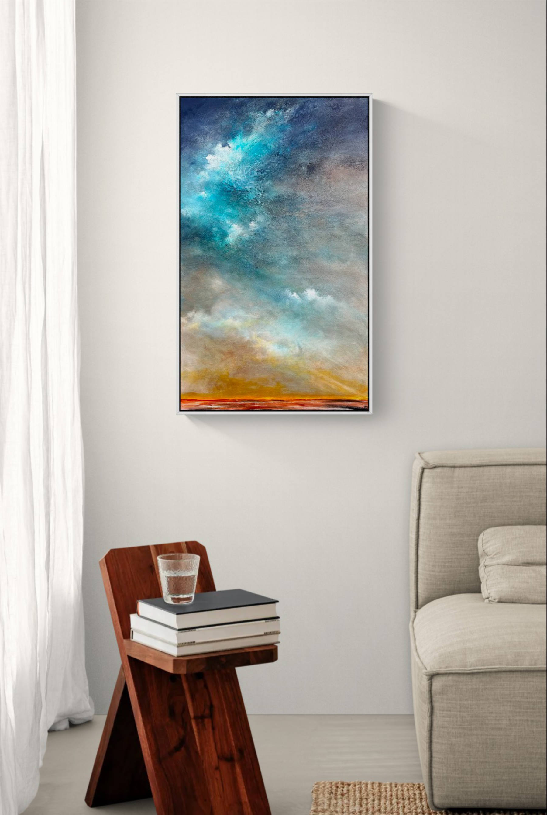 Clouds Of Hope by Australian artist Tania Chanter, textured moody abstract cloudscape, 60x100cm, acrylic on canvas, ready to hang.