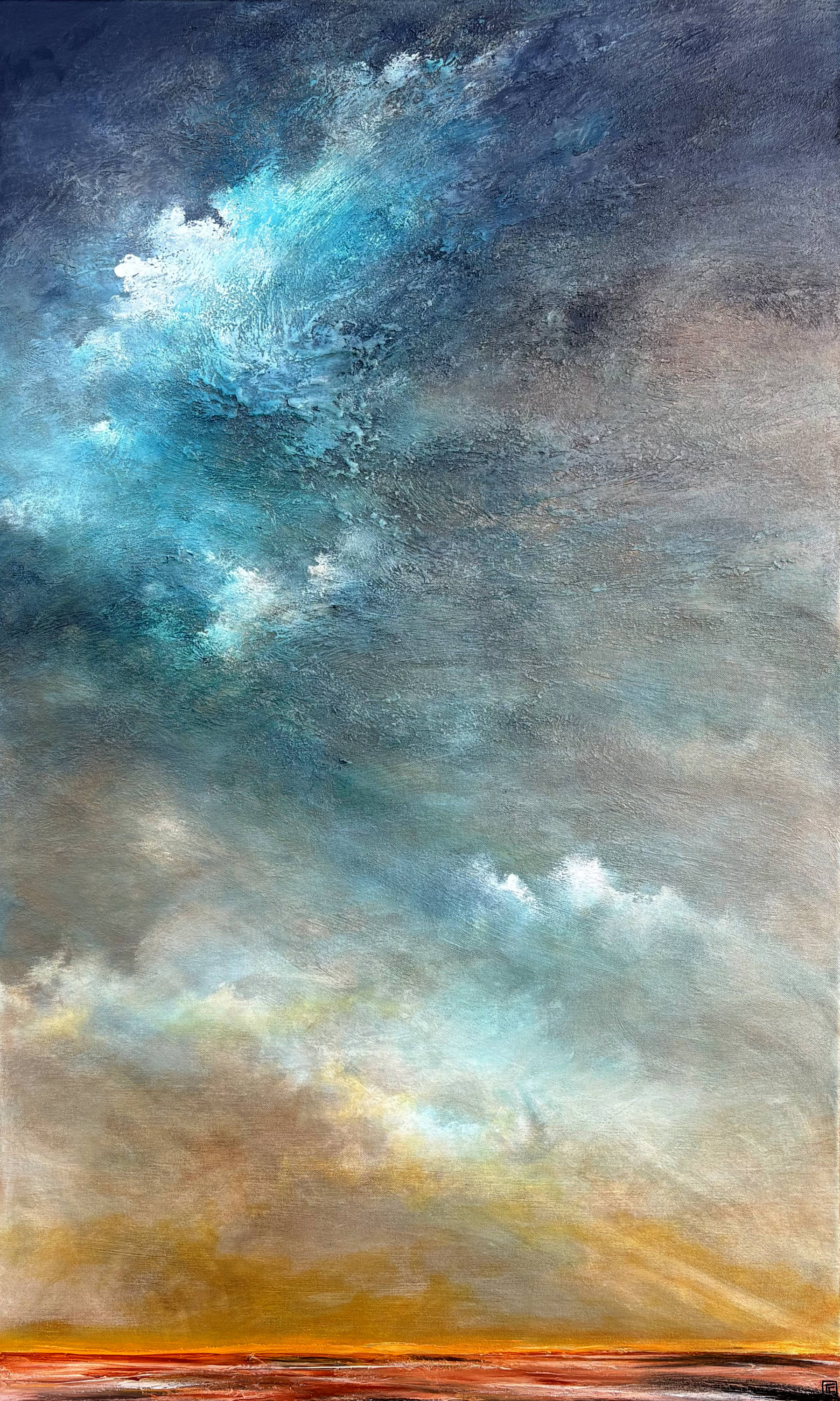 Clouds Of Hope by Australian artist Tania Chanter, textured moody abstract cloudscape, 60x100cm, acrylic on canvas, ready to hang.