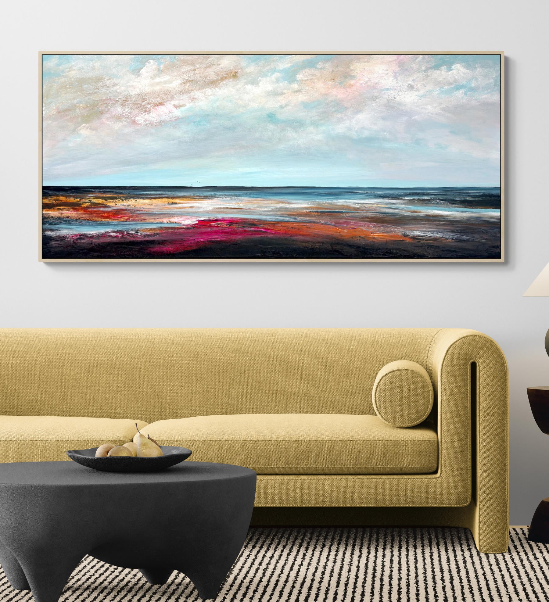 Coastal Sky Dreams by Australian artist Tania Chanter, acrylic on canvas, 160x70cm, abstract textured seascape. 