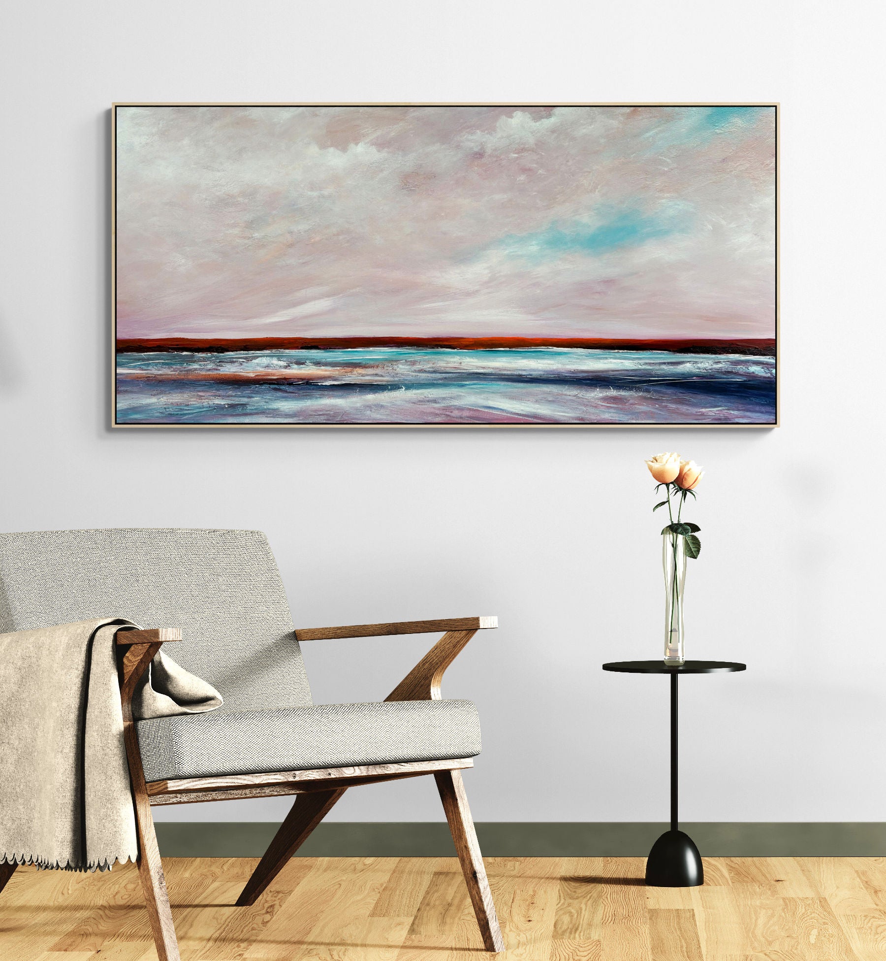 Dancing Under Morning Skies by Australian artist Tania Chanter, 190x90cm, acrylic on canvas, textured original abstract seascape.