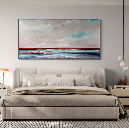 Dancing Under Morning Skies by Australian artist Tania Chanter, 190x90cm, acrylic on canvas, textured original abstract seascape.