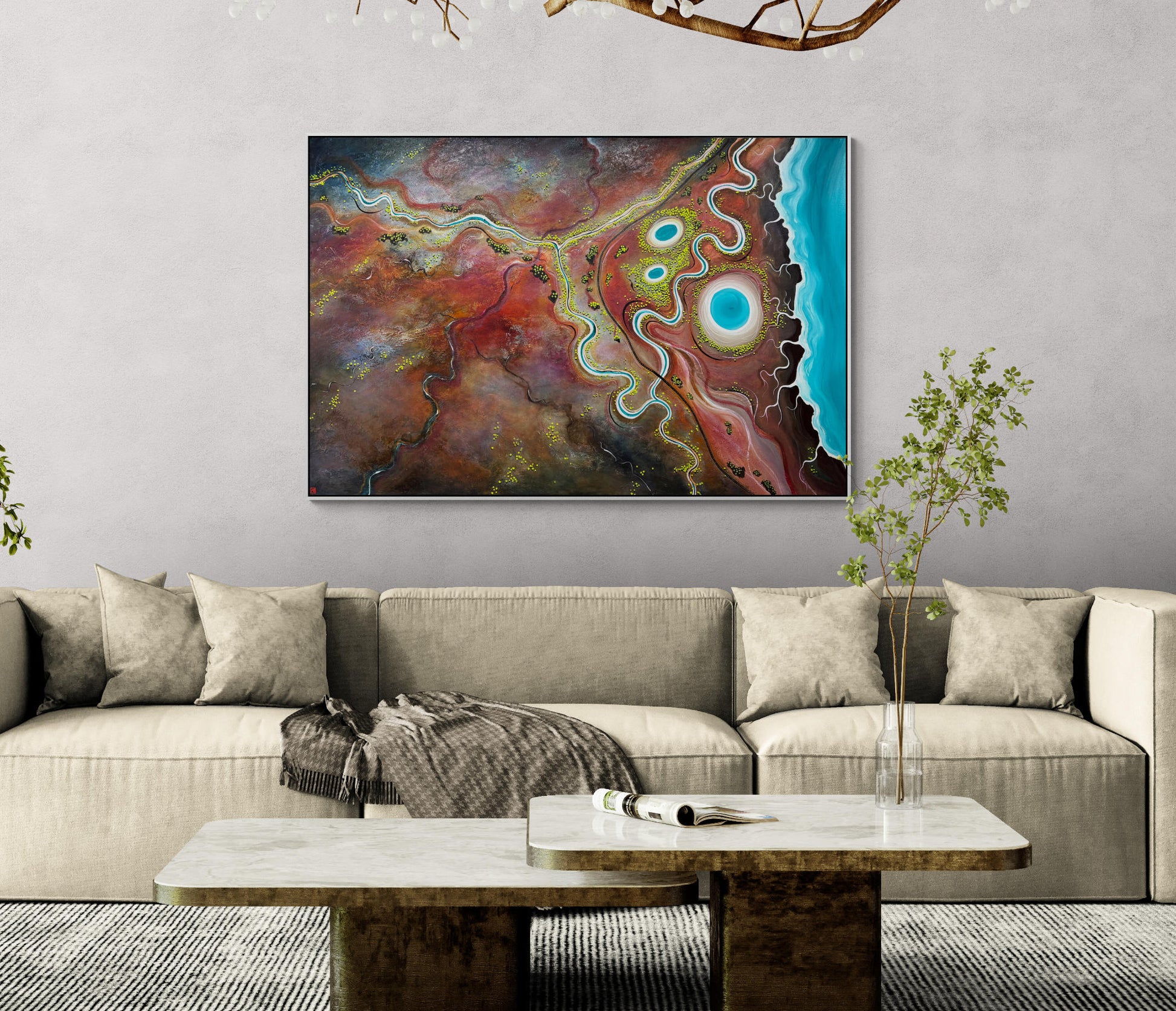 Earth's Gentle Breath by Australian abstract landscape painter Tania Chanter, 180x120cm, acrylic on canvas. 