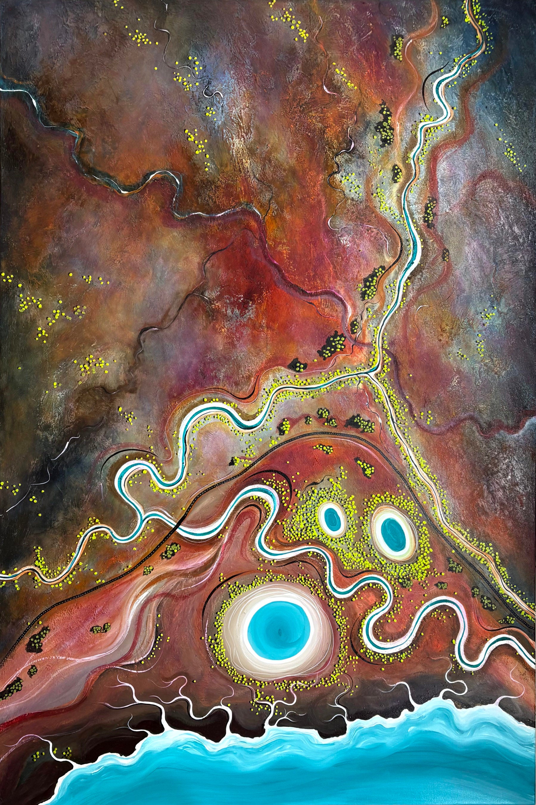 Earth's Gentle Breath by Australian abstract landscape painter Tania Chanter, 180x120cm, acrylic on canvas. Hung portrait orientation. 