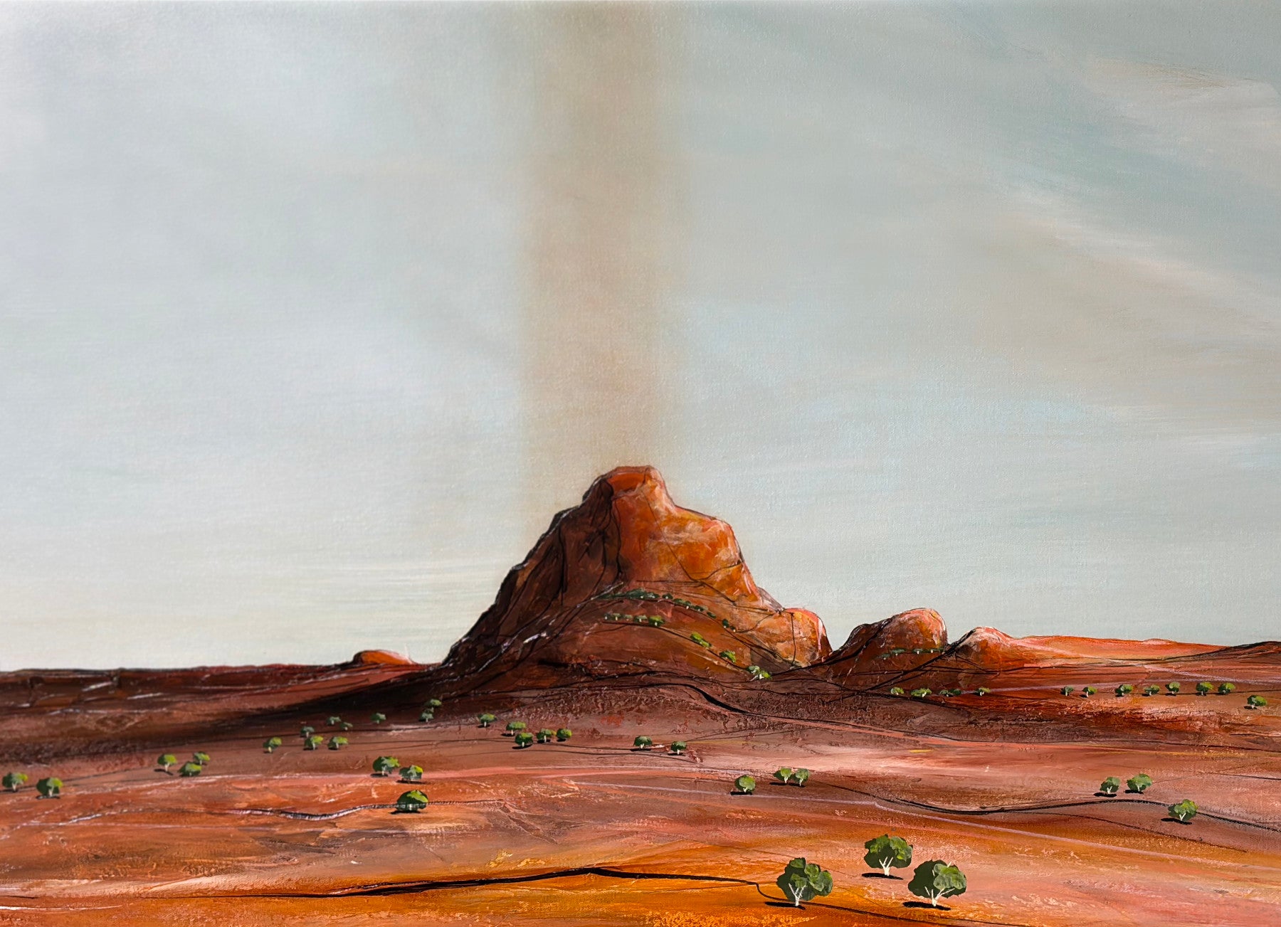 Close up of layers, detail and texture on Earth's Whisper by Australian artist Tania Chanter, 120x150cm, acrylic on canvas, peaceful abstract  cloud - landscape. 