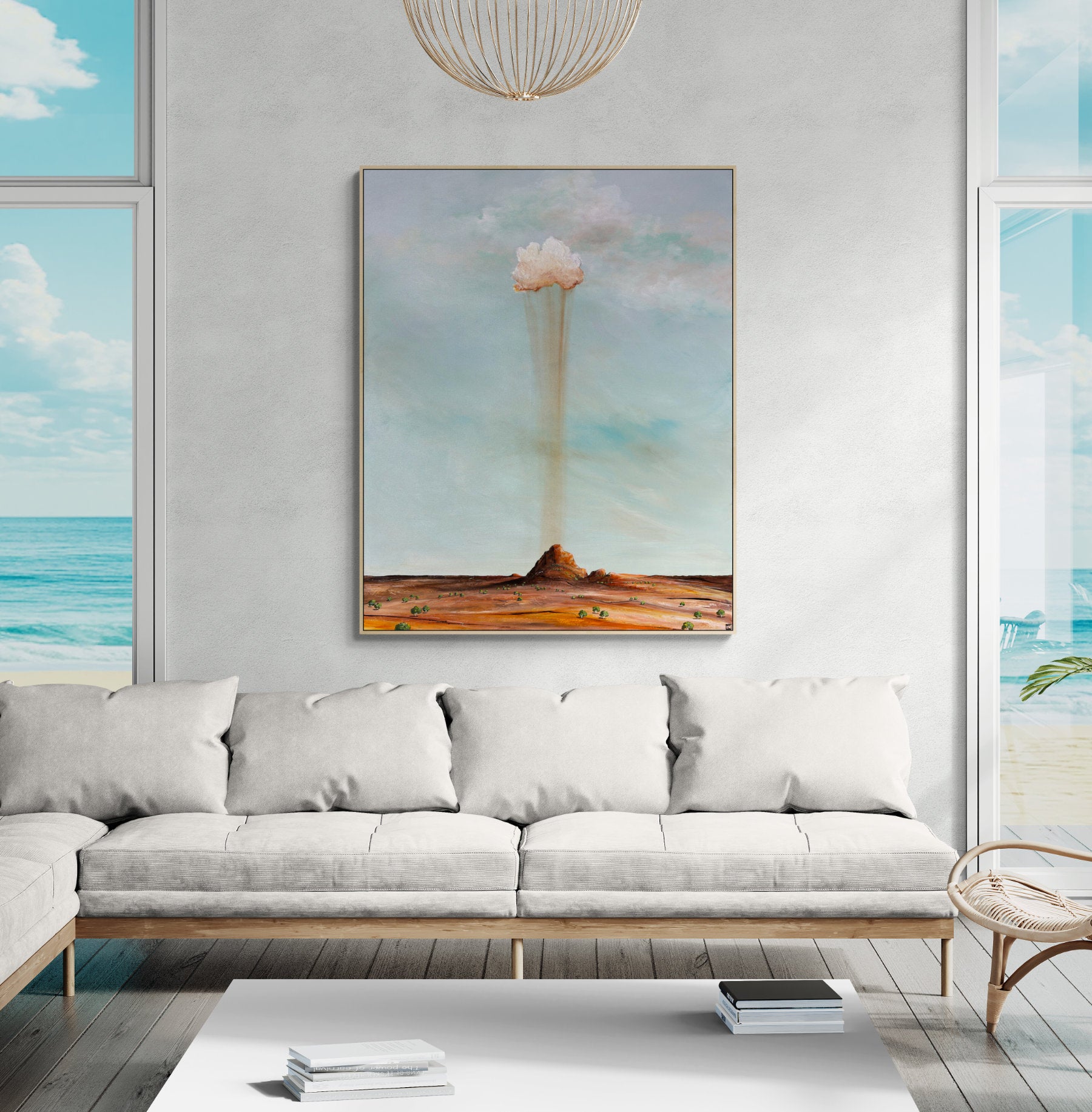 Earth's Whisper by Australian artist Tania Chanter, 120x150cm, acrylic on canvas, peaceful abstract  cloud - landscape. 