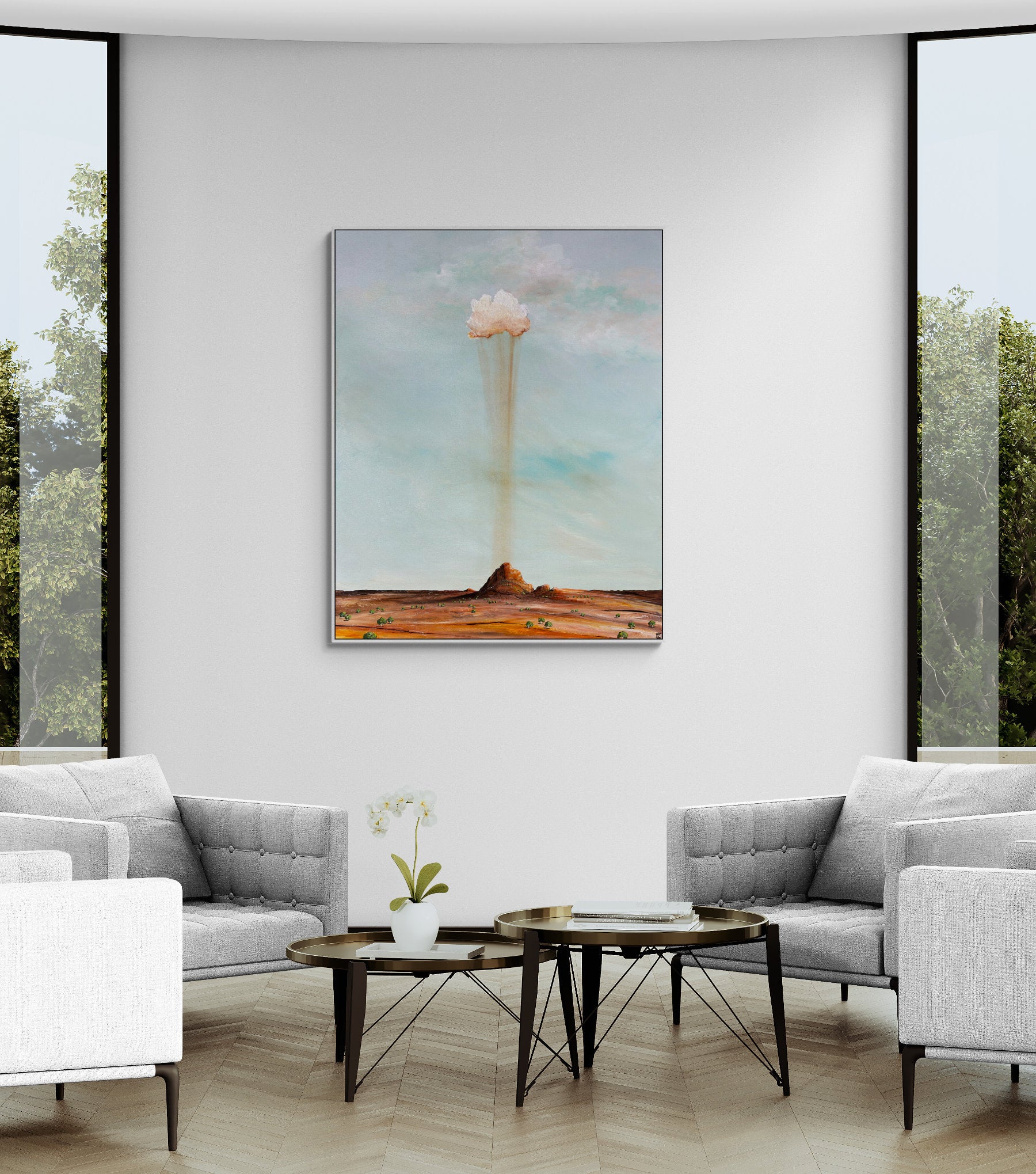 Earth's Whisper by Australian artist Tania Chanter, 120x150cm, acrylic on canvas, peaceful abstract  cloud - landscape. 